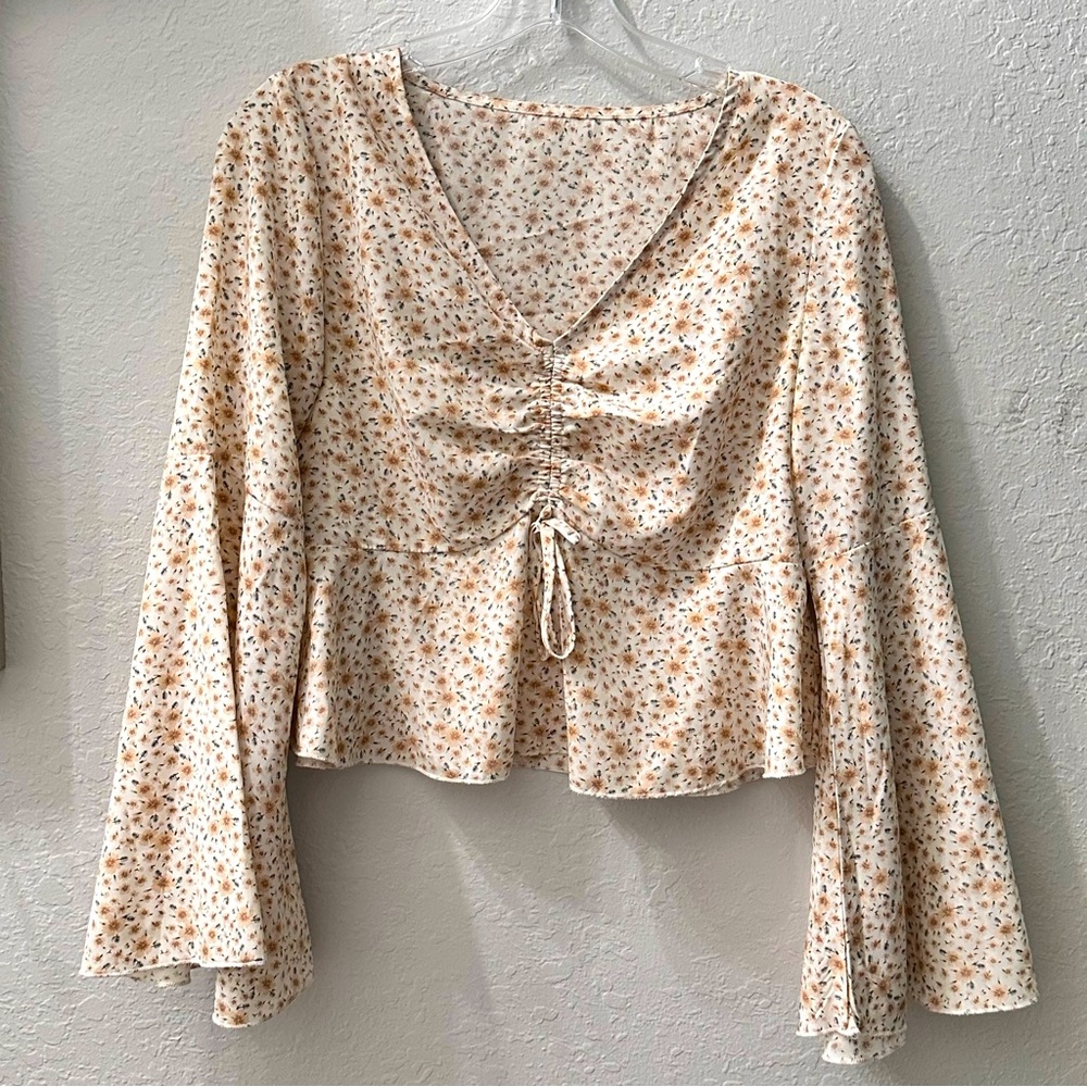 Floral Boho Blouse with Bell Long Sleeves